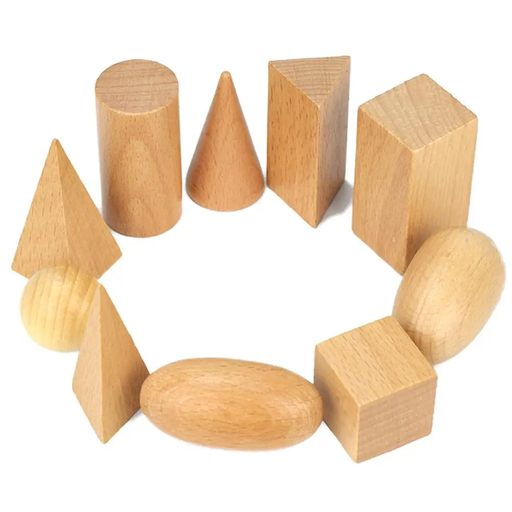 10Pcs/Set Wooden 3D Geometric Solids Learning Aids Kids Math Educational Toy