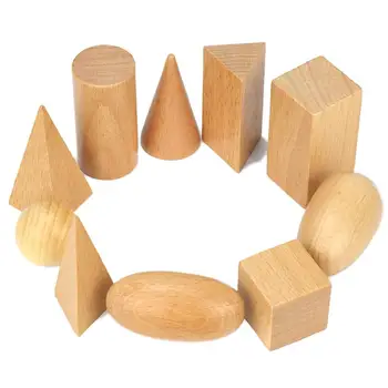 10Pcs/Set Wooden 3D Geometric Solids Learning Aids Kids Math Educational Toy