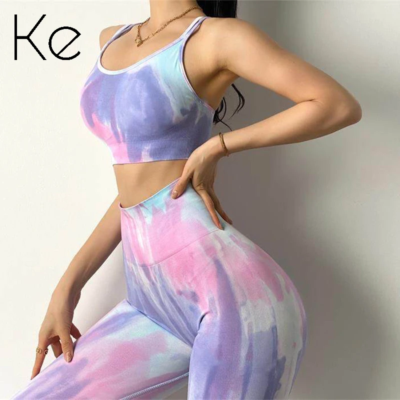 

KE610 Thin straps tie-dye sports top bra women running shockproof gathering sexy fitness beauty back yoga bra bra outer wear