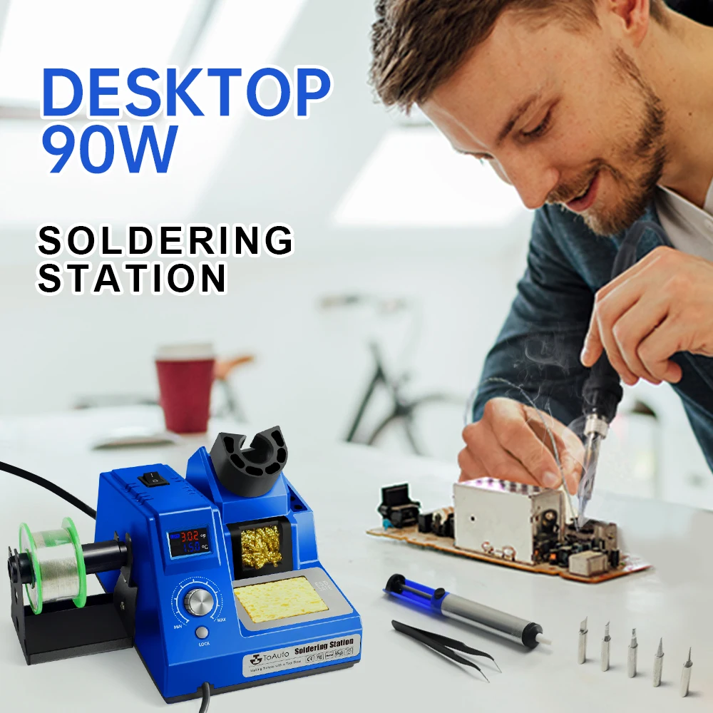 90W Soldering Iron Rework Station Anti-Static Design Auto Sleep F & °C จอแสดงผลแบบ Dual Soldering Station ชุด5เคล็ดลับบัดกรี