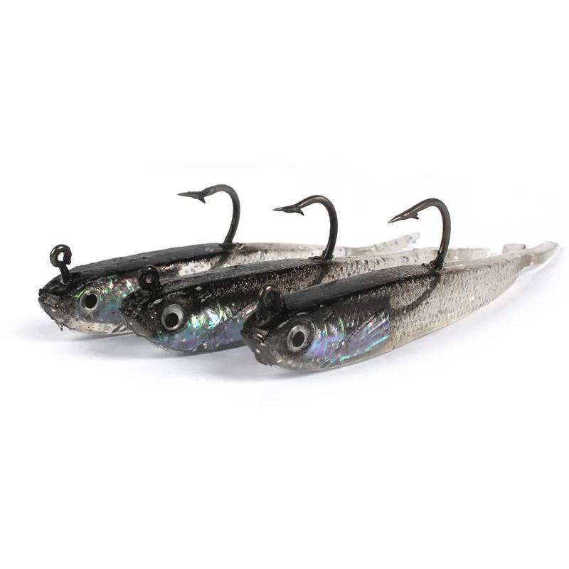 2pcs Soft Bait 75mm 6.5g Soft Fish Fork Tail with Hook Fish Artificial Silicone Fish Bait Fishing Tackle Sink Lead block Bait