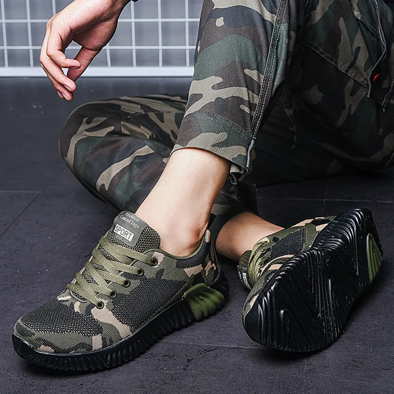 Men\'s Camouflage Casual Sneakers Low Top Lace-up Flats Shoes Men Trainer Hard-wearing Light Running Shoes Hiking Sports Shoes