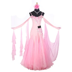 Vestido De Baile Padrão Para Adulto, Show De Competição, Personalizado, Bordado Rosa, Novo