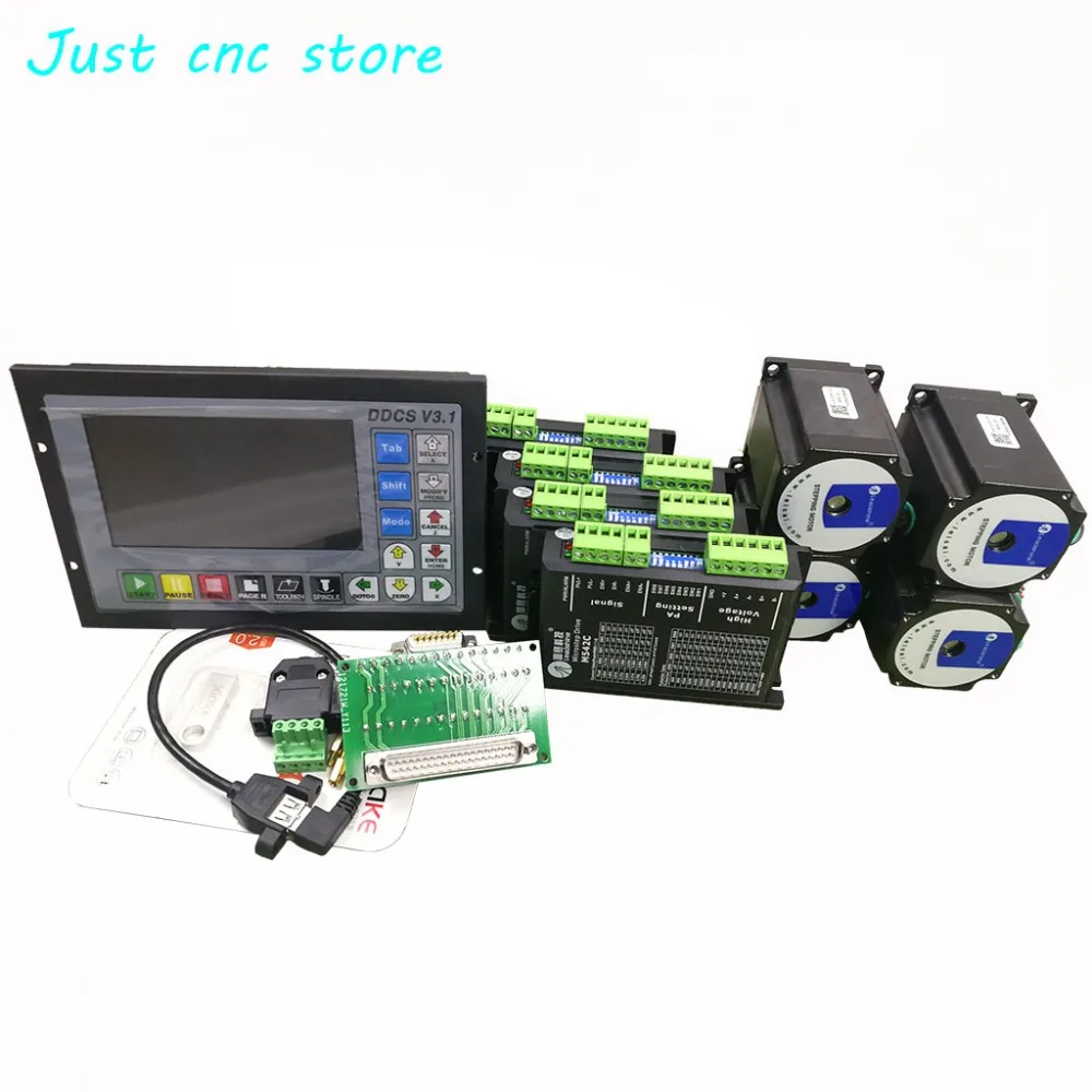 CNC mach3 USB 4 Axis Kit,4pcs M542C 1pcs DDCS V3.1 Controller 4pcs HS21A 57 Stepper Motor