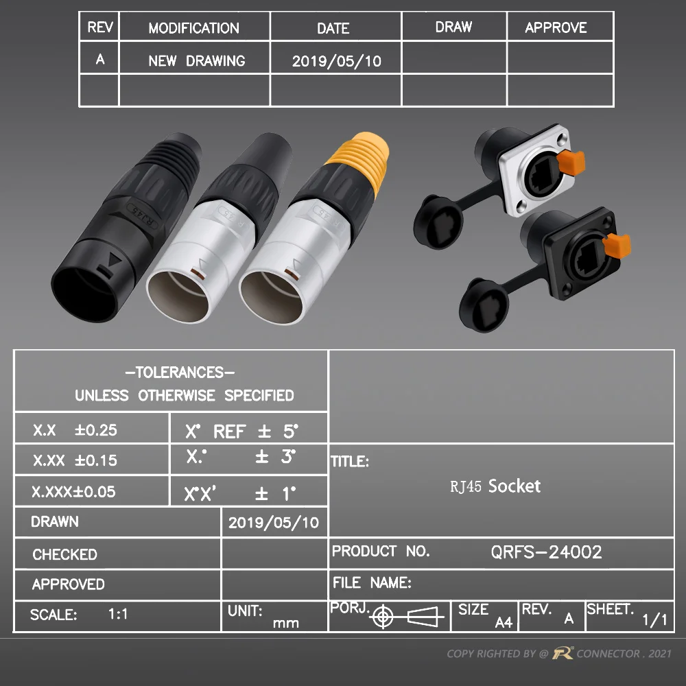 10pcs/5sets 8p8c RJ45 Waterproof Connector,Orange&Black, Panel Mount+Wire Connector, RJ45 Ethernet/Network Connector, IP65 Level