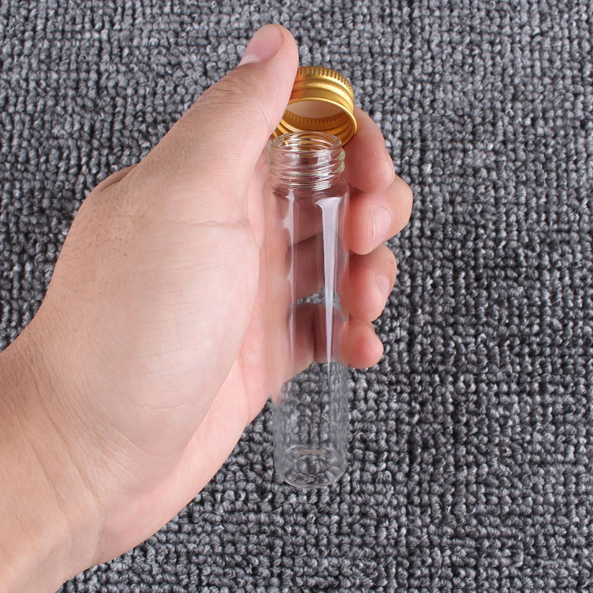 24 pieces 25ml Transparent Glass Spice Bottles with Golden Aluminum Lids 22*100mm Pill Container for Art DIY Crafts