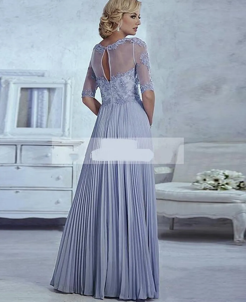 2022 elegante mãe da noiva vestidos meia manga apliques moda feita sob encomenda elegante uma linha vestido de festa de casamento