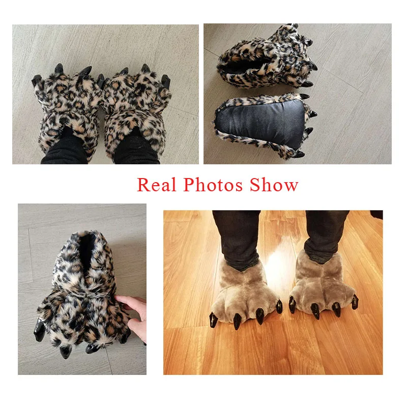 Size 35-43 Black Animal Paw Shoes For Women Winter House Slippers Unisex Woman Men Creative Home Furry Slides Girl Slippers