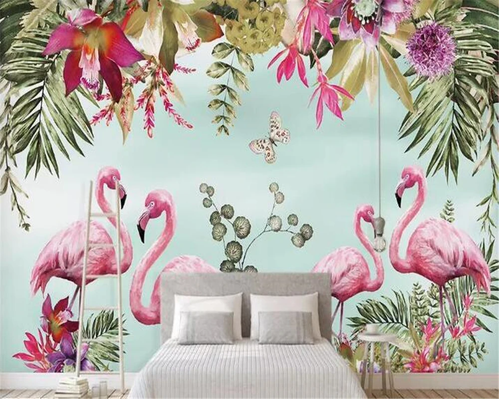 

WELLYU3D wallpaper hand-painted tropical rainforest flamingo TV background children's room living room bedroom wallpaper3D