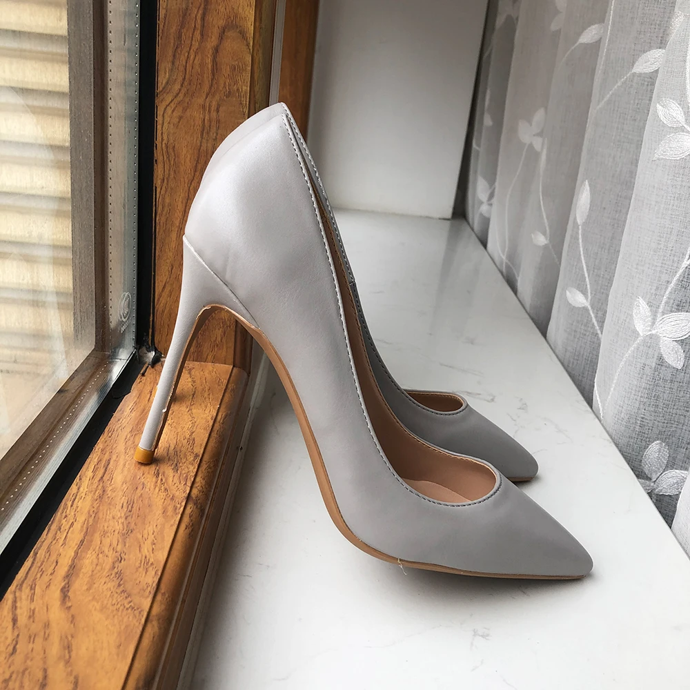 Tikicup Solid Grey Matte Women Pointy Toe 8-12cm High Heel Shoes Office Ladies Elegant Fashion Comfortable Stiletto Pumps Gray