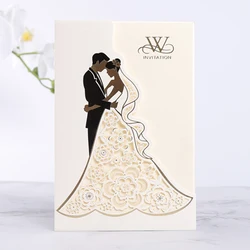 1pcs Bride And Groom Laser Cut Wedding Invitation Cards Luxury Greeting Card Customized Favors Wedding Decoration Party Supplies