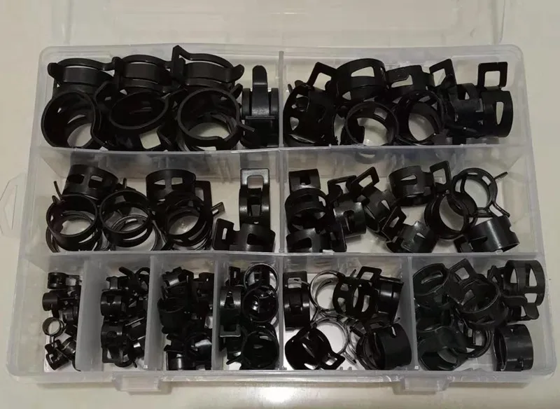 Black 100Pcs/set 6-22mm Q673B Vacuum Spring Fuel Oil Water CPU Hose Clip Pipe Tube for Band Clamp Metal Fastener Assortment Kit