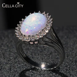 Cellacity Oval White Opal Ring for Women Silver 925 Jewelry Gemstones Geometry Classic Simple Design Female Jewelry for Weddings