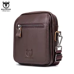 BULLCAPTAIN Bolsa Mensageiro Masculina, Bolsa de Couro, Bolsa Vertical, Ombro Casual Empresarial, Retro, Mini Caixa Estudantil