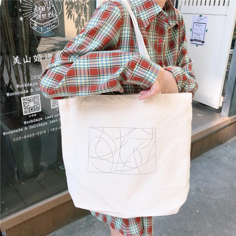 

White canvas bag female ins cute literary college student shoulder bag canvas shopper bag eco friendly canvas tote