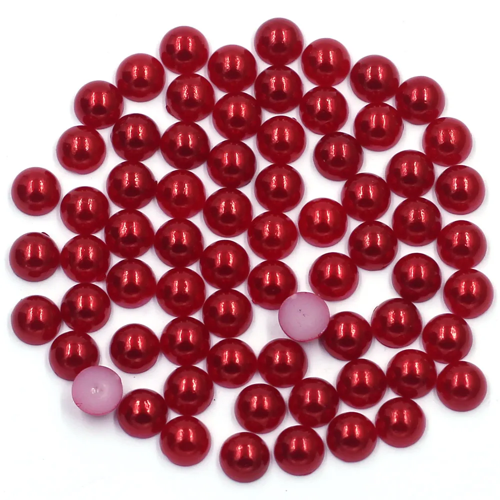 100-1000Pcs Red Half Round Resin Imitation Flatback Pearl Beads For Nail Art DIY Craft Jewelry Cameo Cabochon Decoration 2-10mm