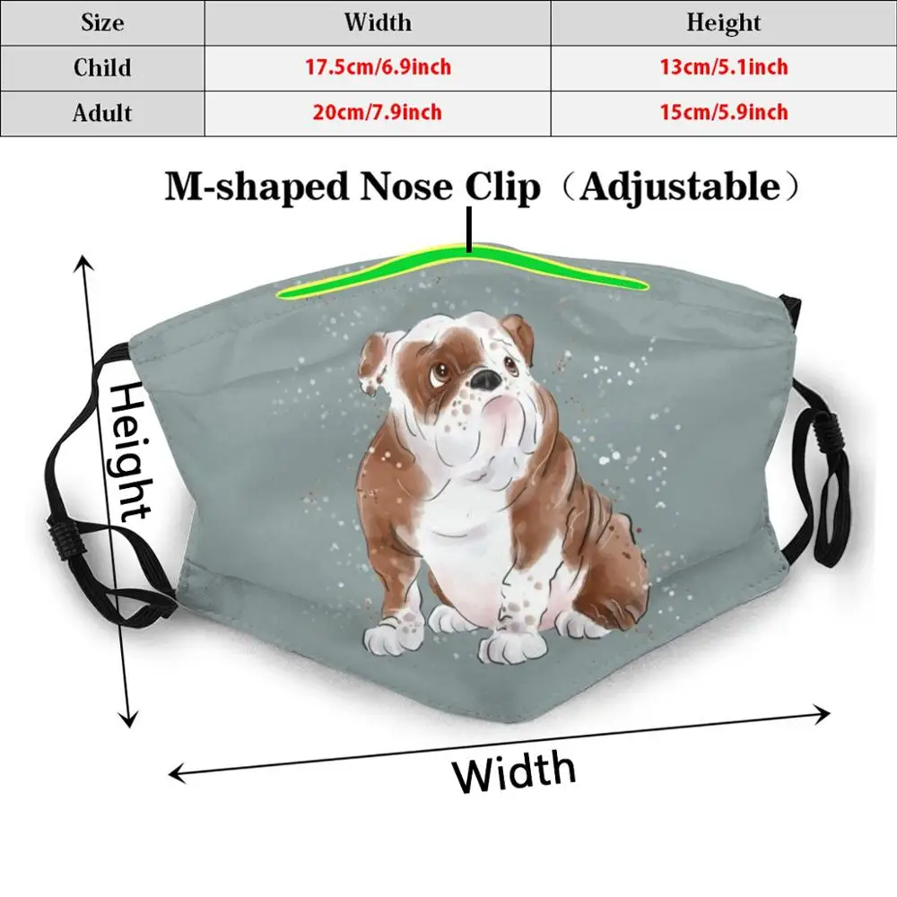 Bonito bulldog adulto crianças anti poeira filtro diy máscara bulldog bonito bulldog cão bonito cão cão arte cão britânico bulldog grã-bretanha reino unido