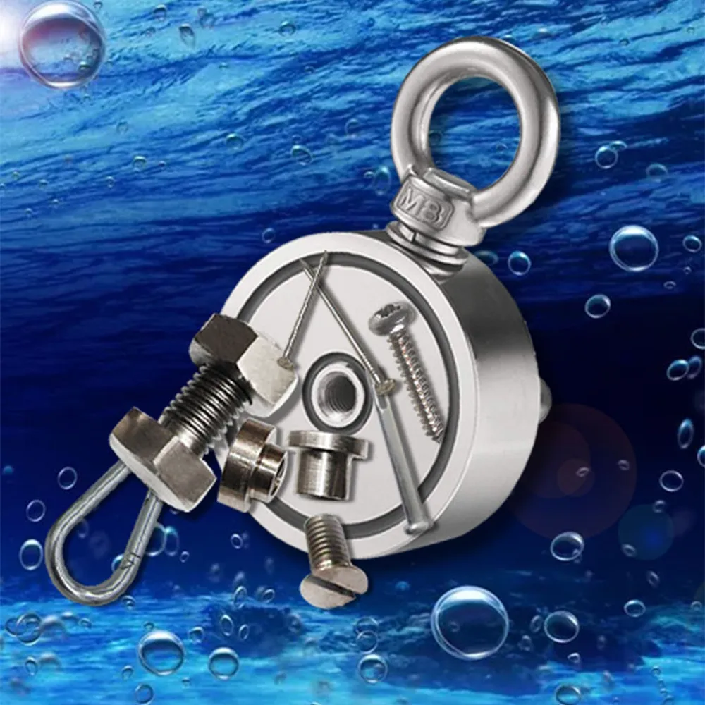 

Neodymium Magnet Strong Double side Salvage magnet Fishing hook search magnet Pulling Mounting Pot with ring hole sea equipment