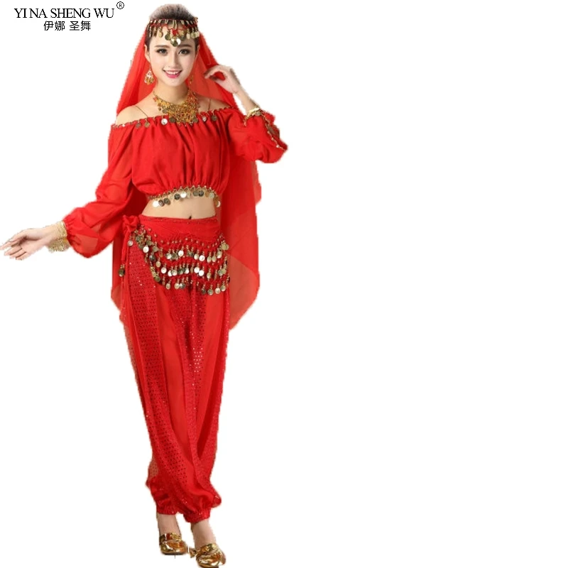 Conjunto de Trajes Indianos de Dança do Ventre Bollywood Top e Calças, Traje de Dança Oriental 1 Tamanho, Novo