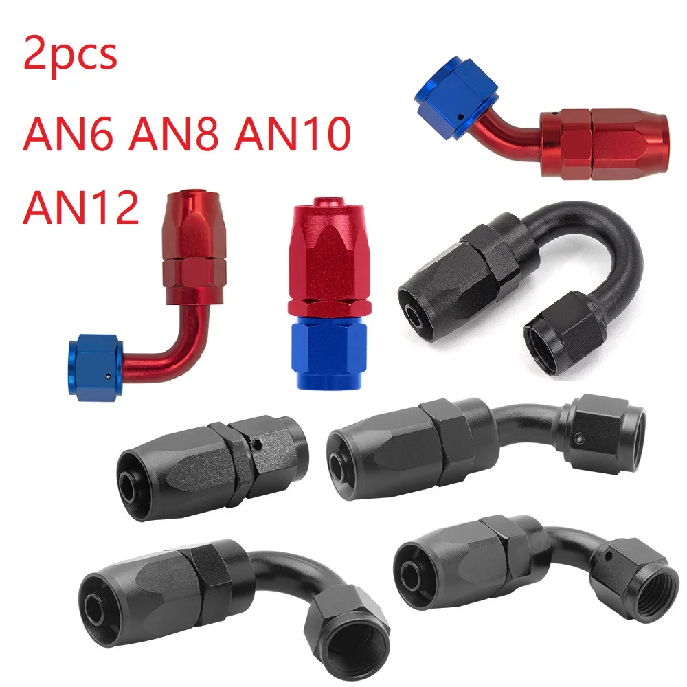 2PCS AN6 AN8 AN10 Straight 45 90 120 180 Degree Oil Fuel Swivel Hose End Fitting Oil Hose End Adaptor Kit Black