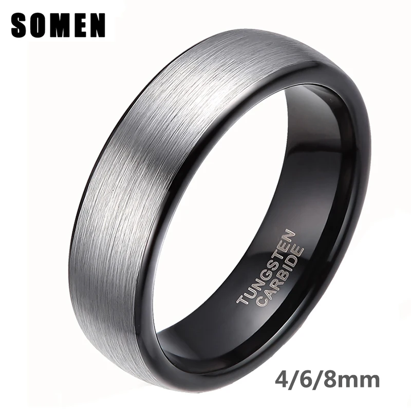 Somen 6mm Black Inlay Brushed Silver Color Tungsten Carbide Wedding Rings Band For Women Engagement Ring Jewelry bague femme