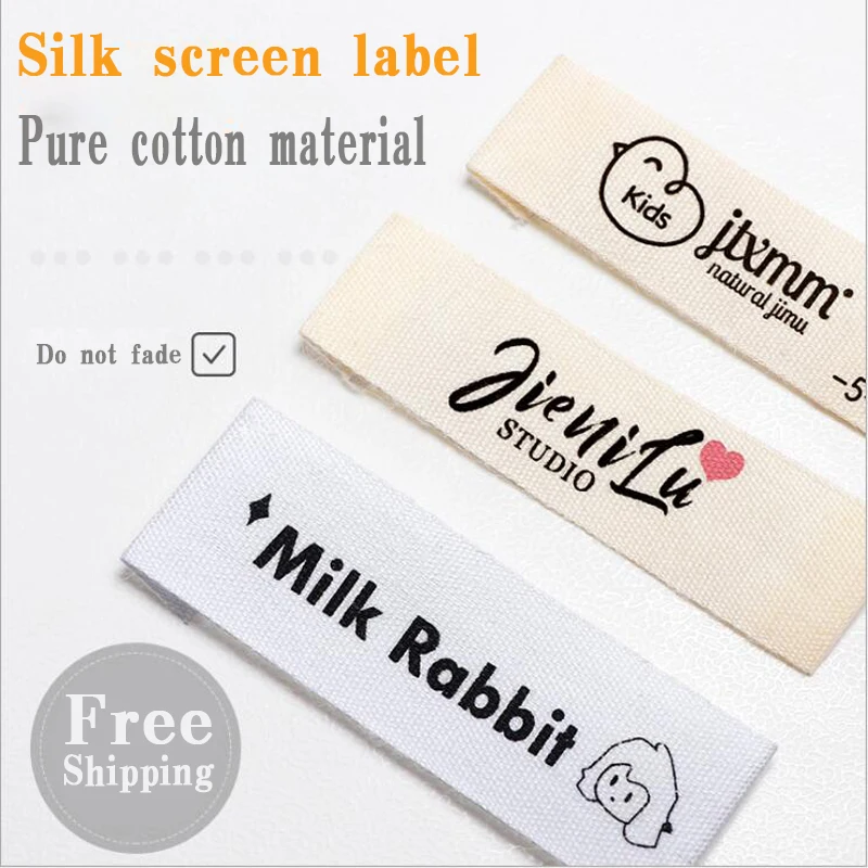 W 15 20 40mm Customized Hitam Lead Bid Woven Labels Accessors Label Perawatan Pure Cotton Material Silk Screen Pure Cotton Label