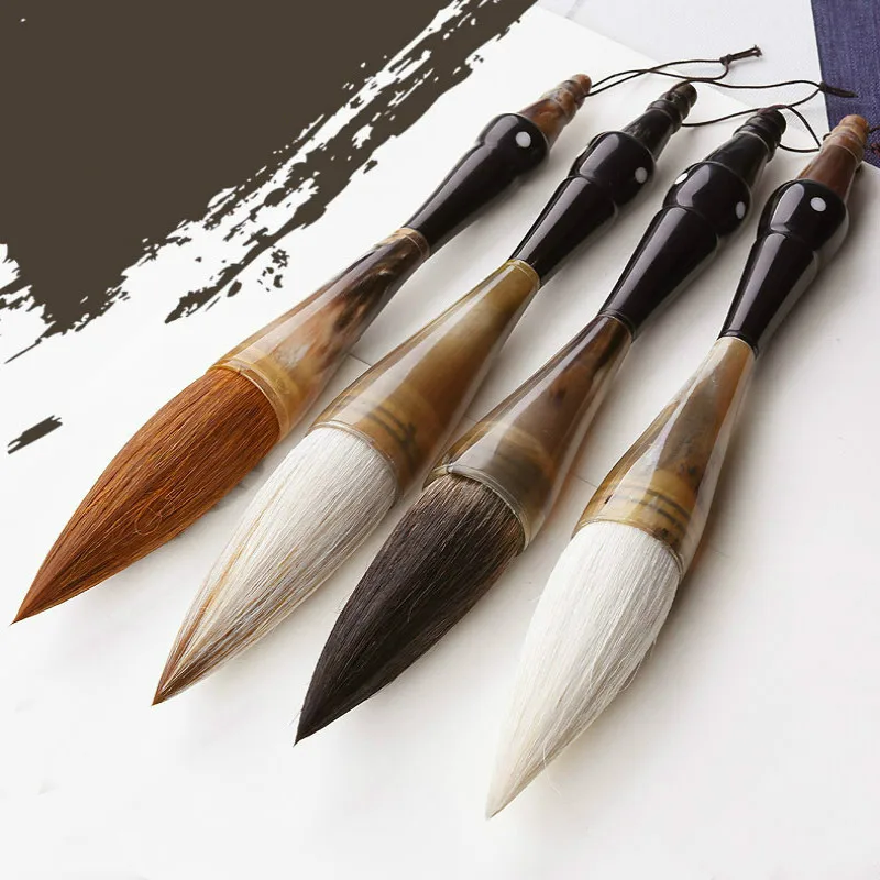 Chinese Calligraphy Brush Caligrafia Hopper-shaped Ox Horn Painting Writing Brush Pen Woolen Weasel Hair Brush Pen Tinta China