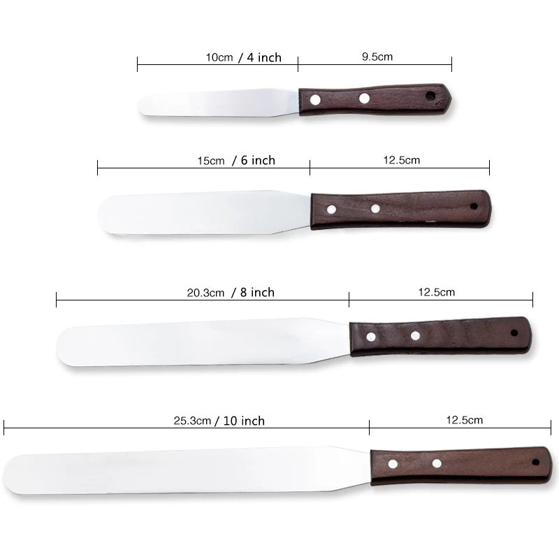 FAIS DU 4 6 8 10 inch Spatula Cake Decorating Tools Stainless Steel With Wood Handle Cream Knife Spatula for Cake Smoother Icing