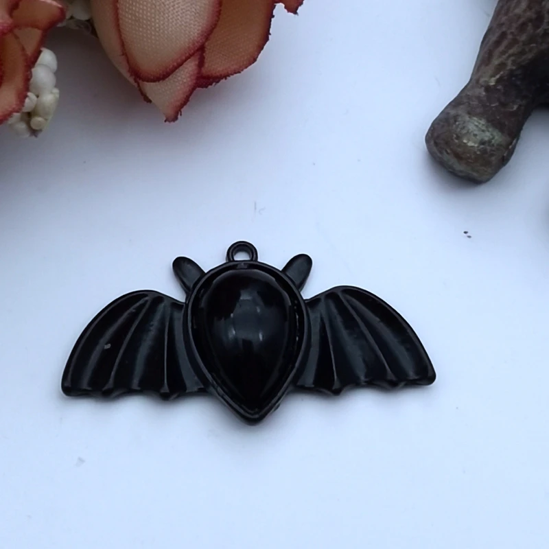 5 Pieces of Halloween Black Bat Gothic Ornaments 36x18 Mm Pendants DIY Crafts Found Handmade Tibetan Ornaments