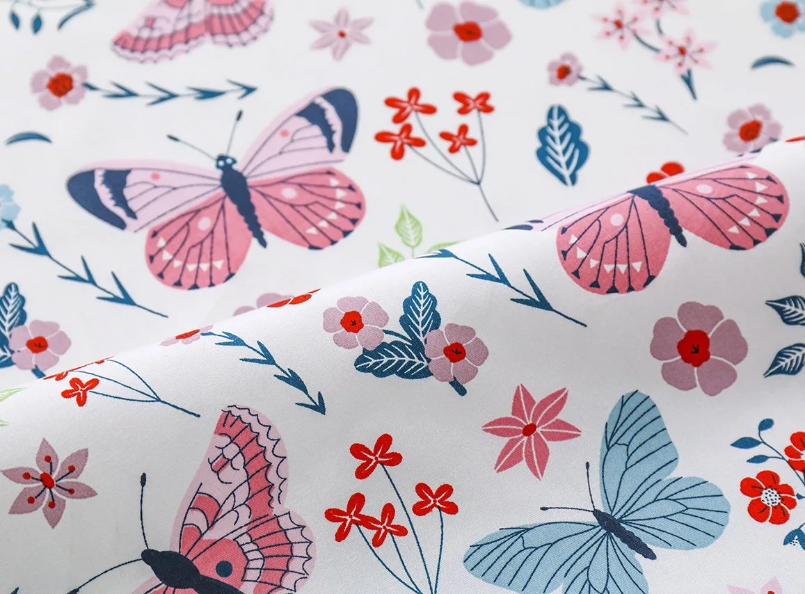 Butterfly Flower Grid Cotton Fabric DIY Sewing Dress Patchwork Quilting Fat Quarters Material Tissus For Baby&Child Tecido Tilda