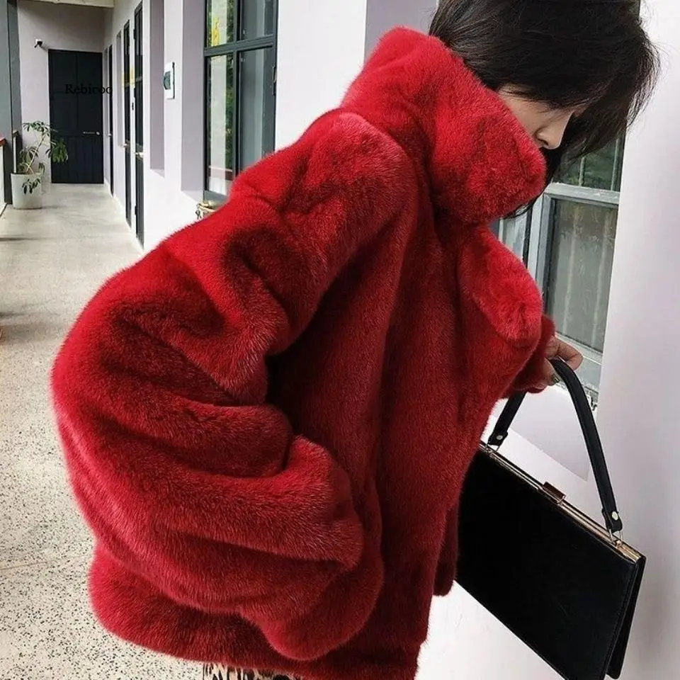 utumn Winter Faux Mink Fur Coat Women Casual Warm Soft Zipper Fur Jacket Plush Overcoat Pocket  Teddy Coat Female