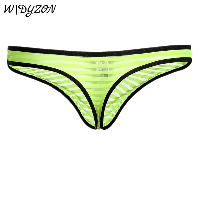 WIDYZON Sexy Underwear Men Thongs Striped Bikini G-string See Through Gay Sissy Tanga Hombre Jockstrap Low Waist Exotic T-back