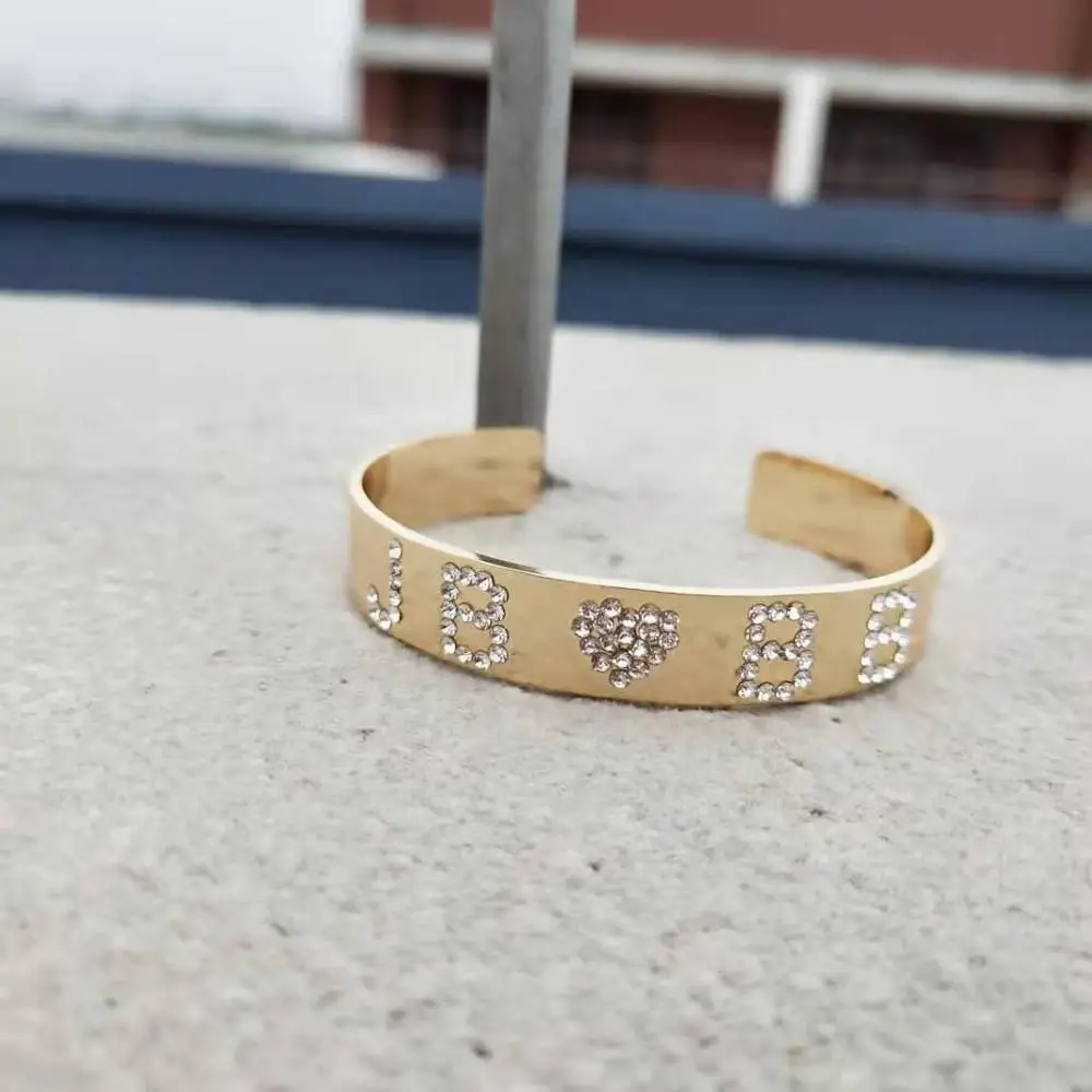 Personalized Name Bangle BraceletInitial Letter Bangle Name Cuff Bangle Custom Iced Out Bangle Birthday Gift for her(Adjustable)
