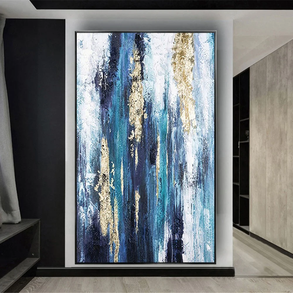 

Современное настенное искусство Золотая картина маслом 100% ручная роспись синяя акриловая текстура абстрактный постер для гостиной домашний Декор картина
