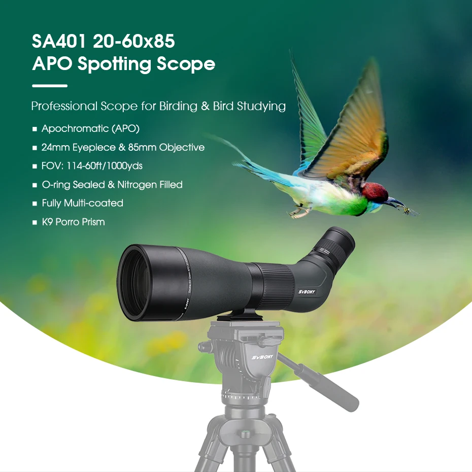 Svbony SA401 APO Spektiv 20-60X85/25-75X100 ED Teleskop Leistungsstarkes wasserdichtes Campingausrüstung Vogelbeobachtungsteleskop – Detail 6