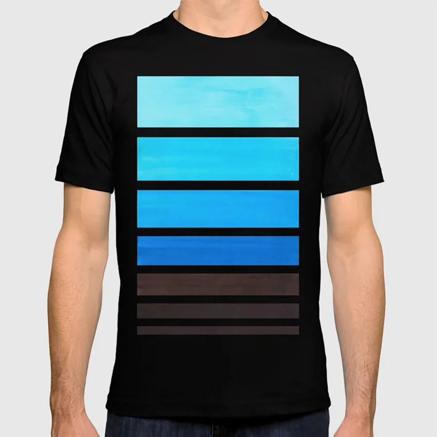 Cerulean Blue Minimalist Watercolor Mid Century Staggered Stripes Rothko Color Block Geometric Art T Shirt Cerulean