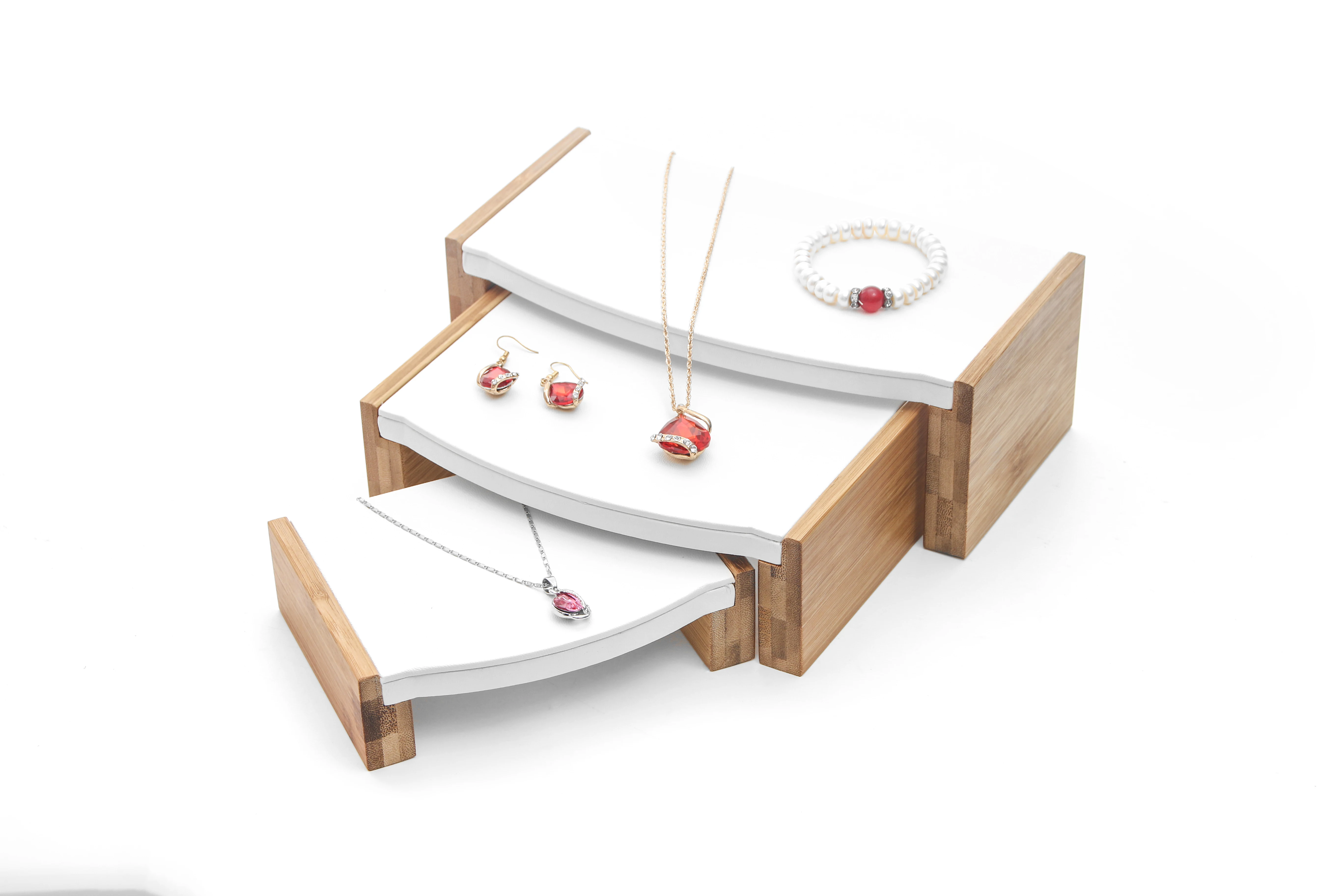 

Natural Bamboo Wood Jewelry Jade Necklace Ring Jewelry Display Stand Small Stool Three-piece Bracelet Rack Headband Display Card