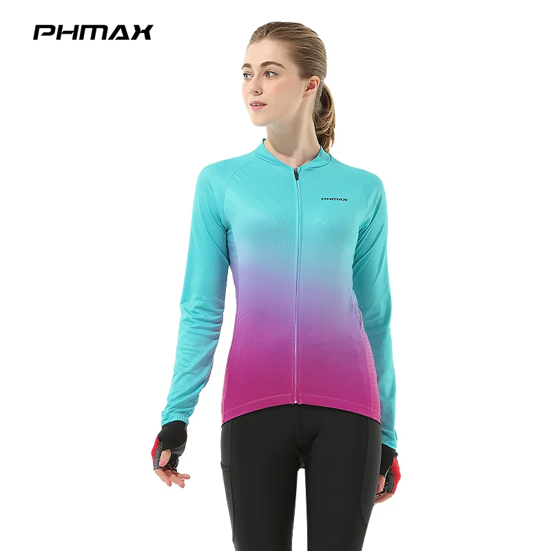 PHMAX Women Cycling Jerseys Autumn Long Sleeve Race Sportswear Bicycle Jerseys MTB Breathable Bike Clothing Female Jersey