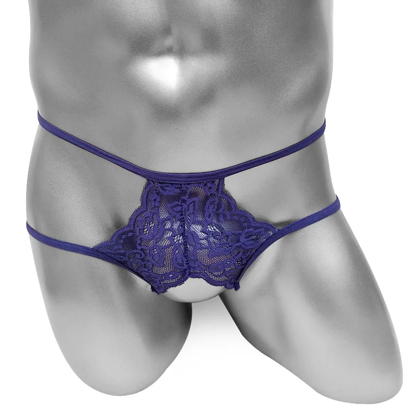 Bragas de encaje Floral sin entrepierna para hombre, lencería grande con lazo en la espalda, tanga, ropa interior Sexy, Bikini abierto, trasero