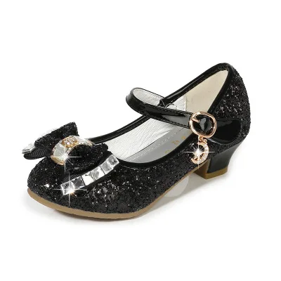 Scarpe da principessa per bambini in pelle per ragazze fiore Casual Glitter bambini tacco alto 2020 scarpe da ragazza nodo a farfalla blu rosa argento