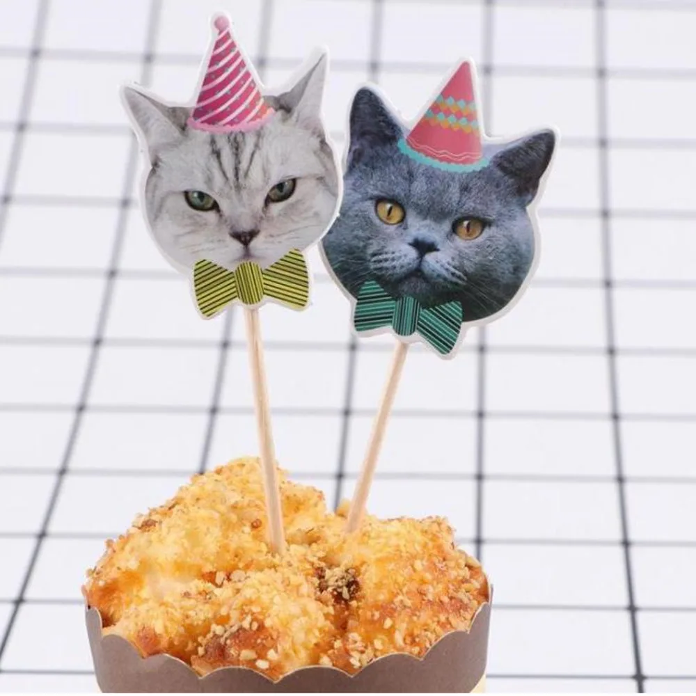 

100set Cute Cat Cake Toppers Decoration for Birthday Party Cake Picks Pet Themed Party Cupcake Picks for Wedding Baby Shower