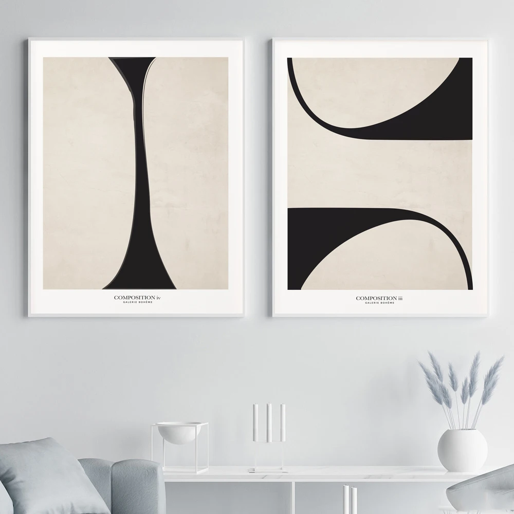 

Beige Black Abstract Poster Geometric Canvas Painting Boho Art Print Minimalist Modern Wall Picture For Living Room Home Decor