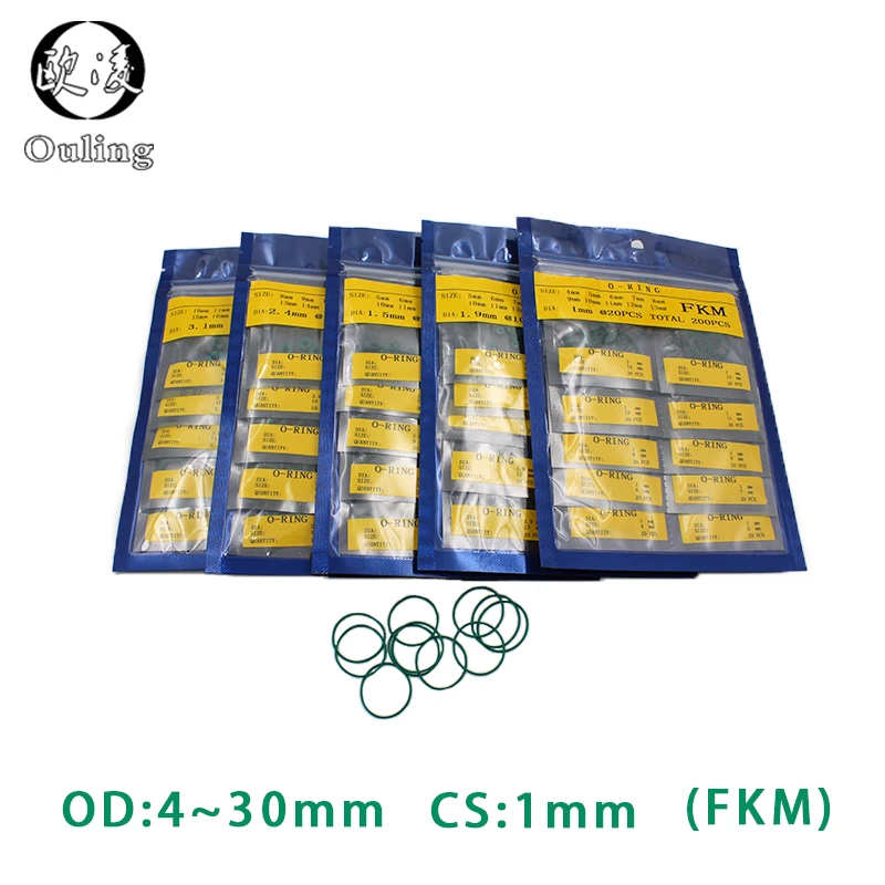 

Fluorine rubber Ring Green O-Ring Seal FKM thickness CS1mm multiple size repair kit combination Oil Gaskets wear resistant