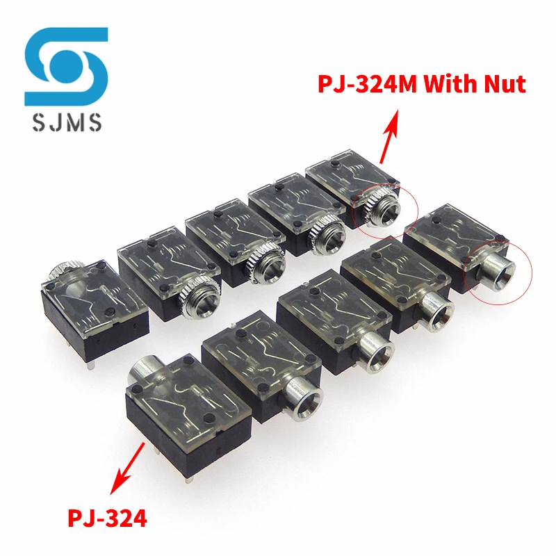 5/10 PCS Stereofoniczne gniazdo słuchawkowe PJ324 PJ324M 5-pinowe gniazdo audio 3,5 mm do słuchawek z nakrętką PJ-324M PJ-324