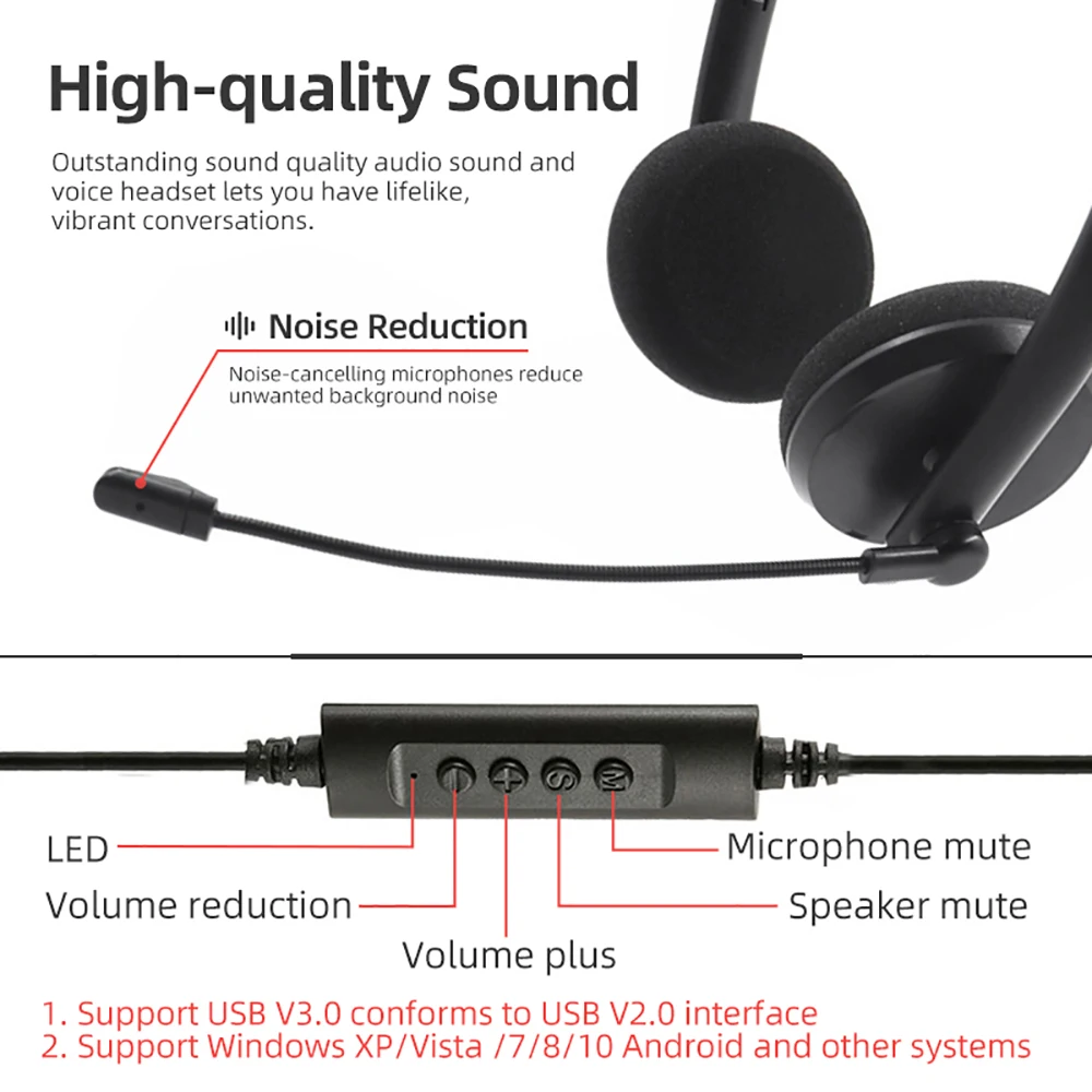 سلك USB سماعة رأس لمركز الاتصال مع إلغاء الضوضاء 360 درجة تدوير هيئة التصنيع العسكري الأعمال نقل يدوي سماعة لأجهزة الكمبيوتر مكتب المنزل
