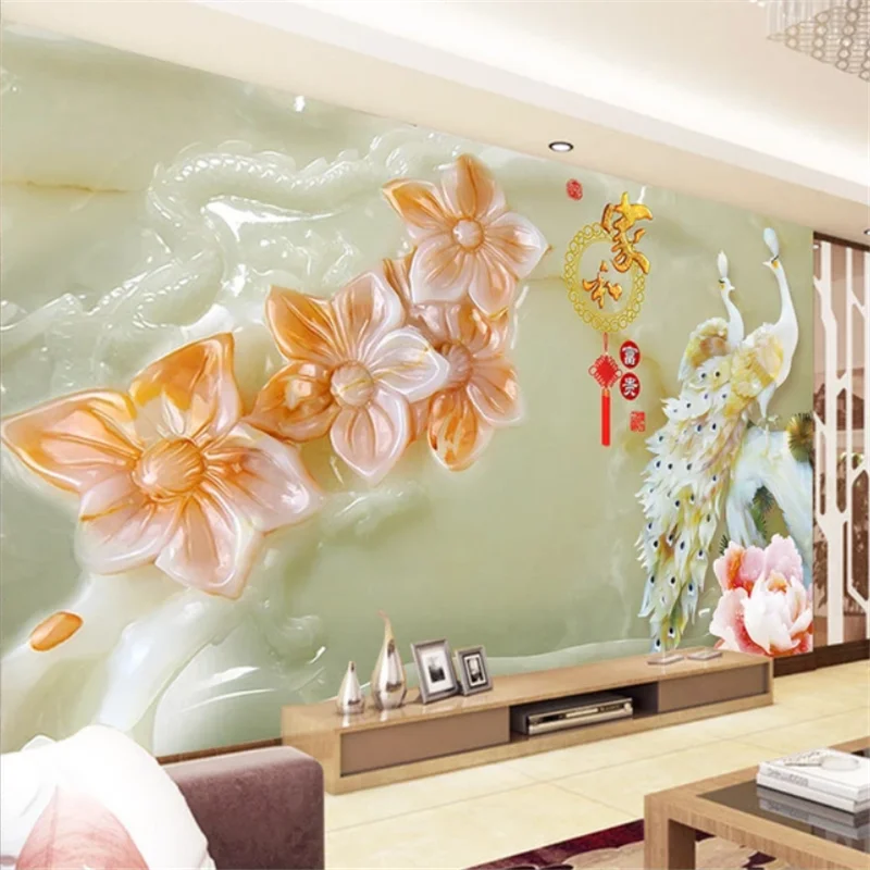 wellyu Custom wallpaper 3D jade carving home and wealthy mural TV background living room bedroom background wallpaper