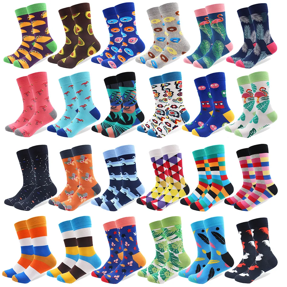 Calzini colorati in cotone pettinato ciambella Avocado fenicottero foglie uomo calzino novità Skateboard Crew Casual Warm Happy Designer Socks