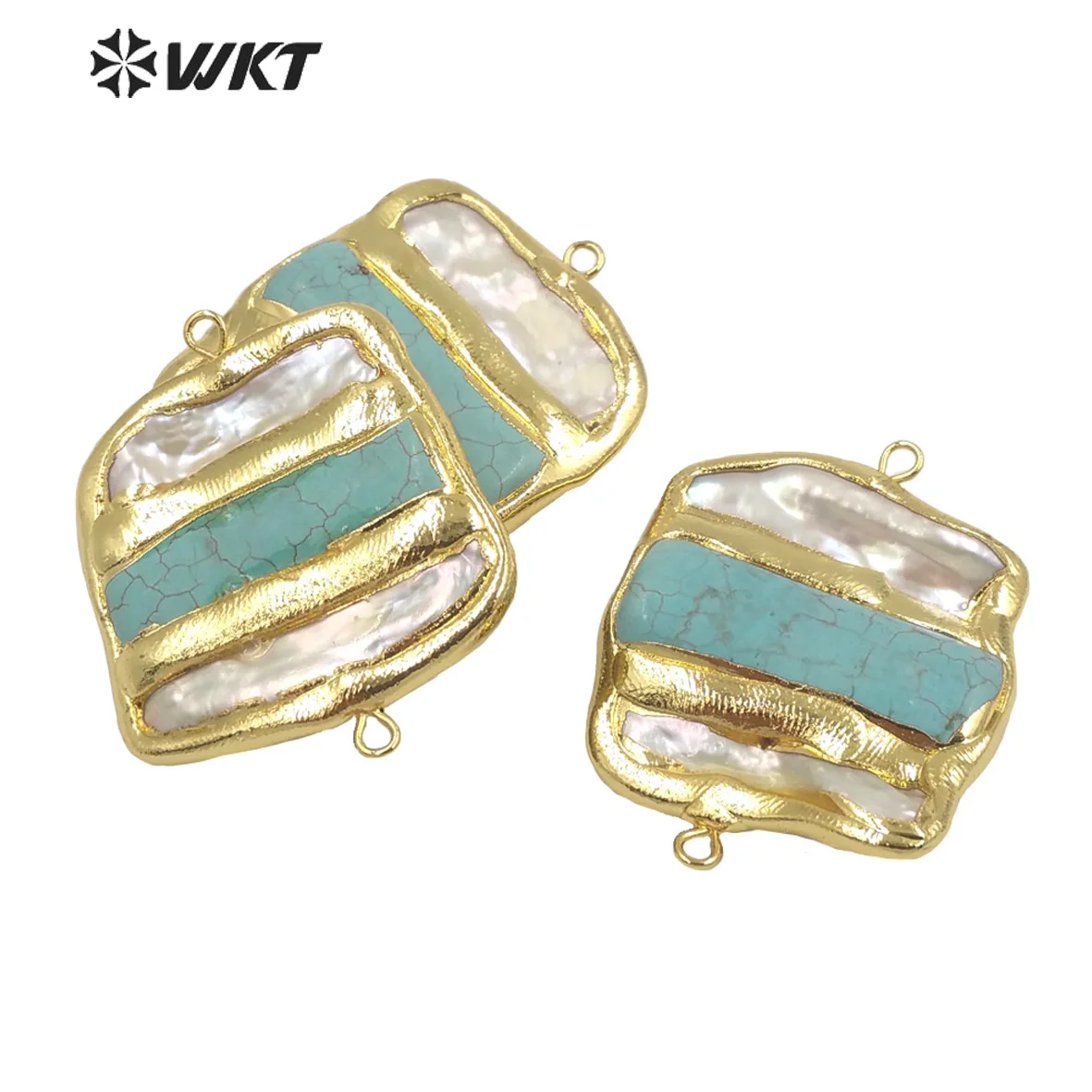 WT-JP286 WKT Uniquely Designed Pearl And Turquoises Spliced Connector Double Hook Style Pendents pick Up The Chain Lady