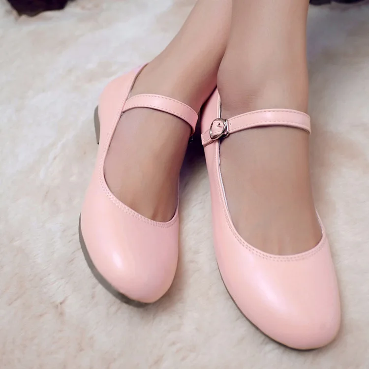 New Fashion Women Buckle Strap Mary Jane Flat Shoes Gril Casual Round Toe Sweet Ballet Flat Ankle Strap Larger Size