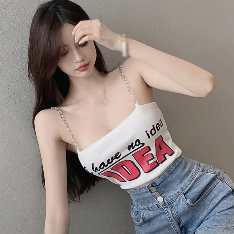 DAXIN  Leisure Chain Small Vest Female Letter Tube Top Wearing Up Summer Sling Tank Tops